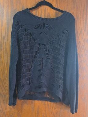 Daytrip Black Open-Weave Crewneck Sweater